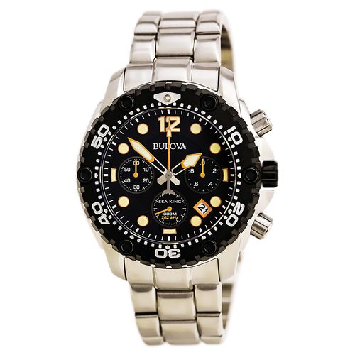 B244 Men's Sea King UHF Black Dial Steel Bracelet Chrono Dive Watch - Bulova - Modalova