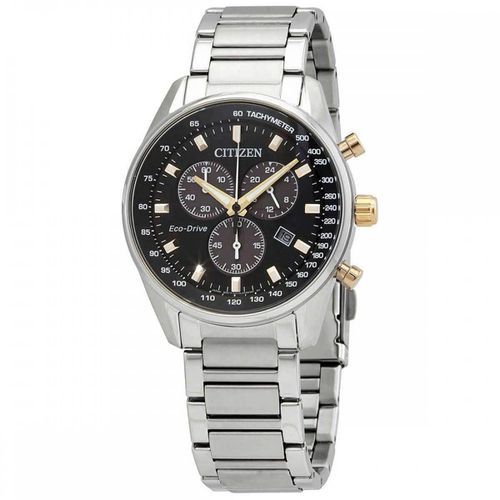 Men's Chrono Watch - Eco-Drive Black Dial Silver Tone Bracelet / AT2396-78E - Citizen - Modalova