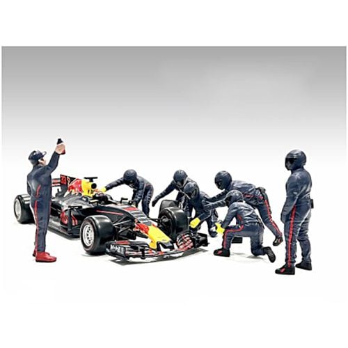 Figure Set - Formula One F1 Pit Crew 7 Blue for 1/43 Scale Models - American Diorama - Modalova