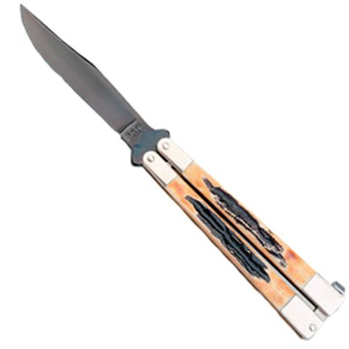 Knife - Genuine India Stag Bone Handles Steel Blade Butterfly / BS517 - Bear & Son - Modalova