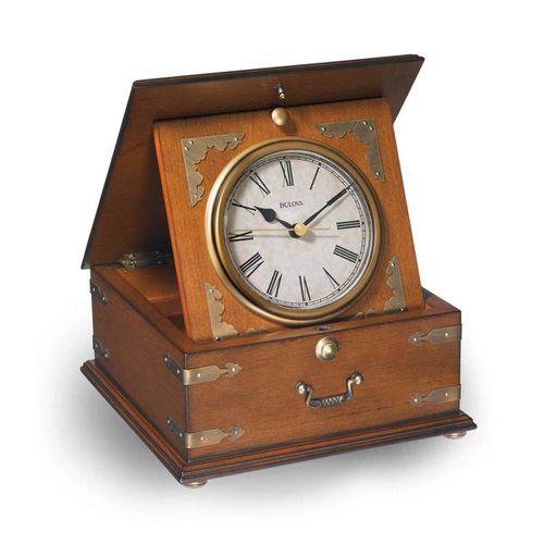 Tabletop Table Clock - Edinbridge Walnut Finish solid wood / B7450 - Bulova - Modalova