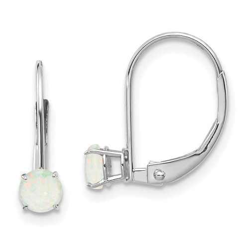 K White Gold 4mm Round October/Opal Leverback Earrings - Jewelry - Modalova