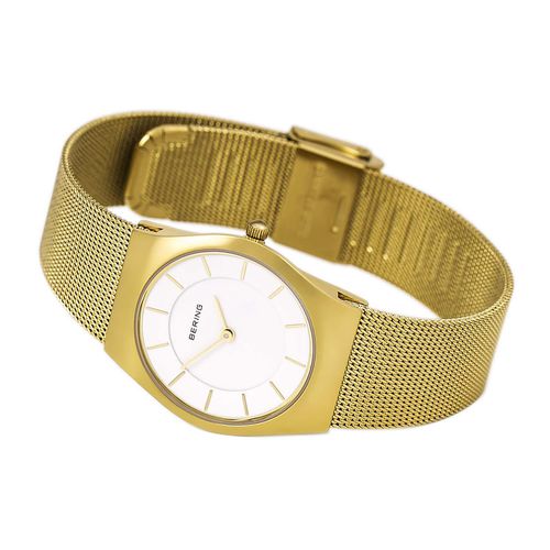 Women's Classic White Dial Yellow Gold Steel Mesh Bracelet Watch - Bering - Modalova