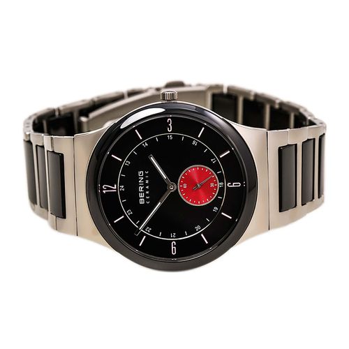 Men's Ceramic Quartz Steel & Black Ceramic Bracelet Watch - Bering - Modalova