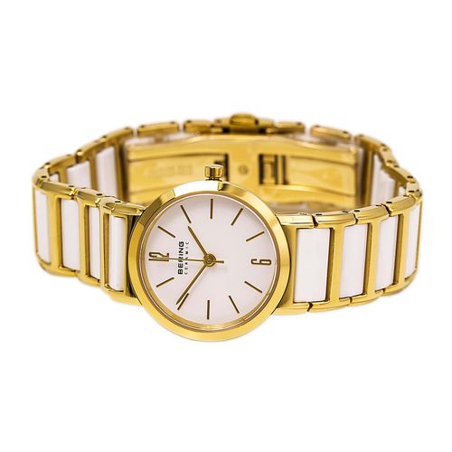 Women's Ceramic Yellow Gold Steel & White Ceramic Bracelet Watch - Bering - Modalova