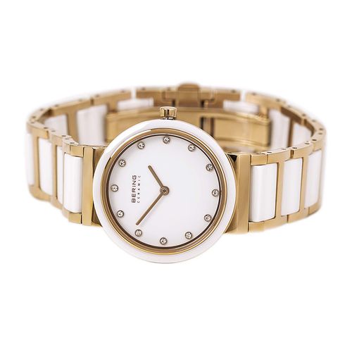 Women's Ceramic White Dial Rose Gold Steel & White Ceramic Bracelet Crystal Watch - Bering - Modalova