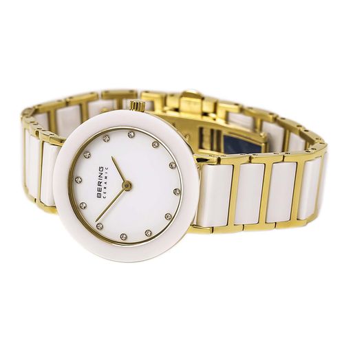 Women's Ceramic White Dial Yellow Gold Steel & White Ceramic Bracelet Watch - Bering - Modalova