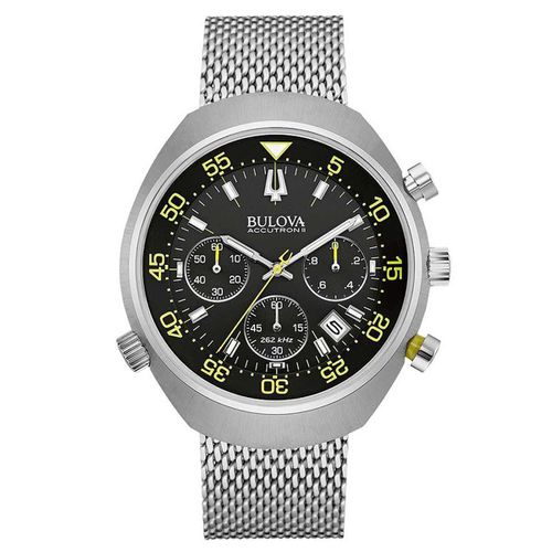 B236 Men's Accutron II Black Dial Steel Mesh Bracelet Chronograph Watch - Bulova - Modalova