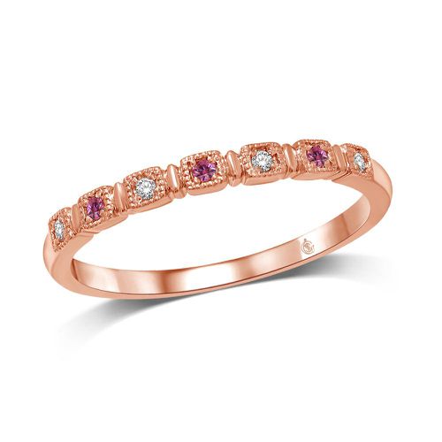K Rose Gold 1/20 Ct.Tw. Diamond & Pink Sapphire Stackable Band - Star Significance - Modalova