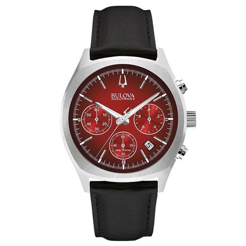B238 Men's Accutron II Red Dial Black Leather Strap Chronograph Watch - Bulova - Modalova