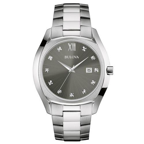 D122 Men's Diamond Accented Grey Dial Stainless Steel Bracelet Watch - Bulova - Modalova
