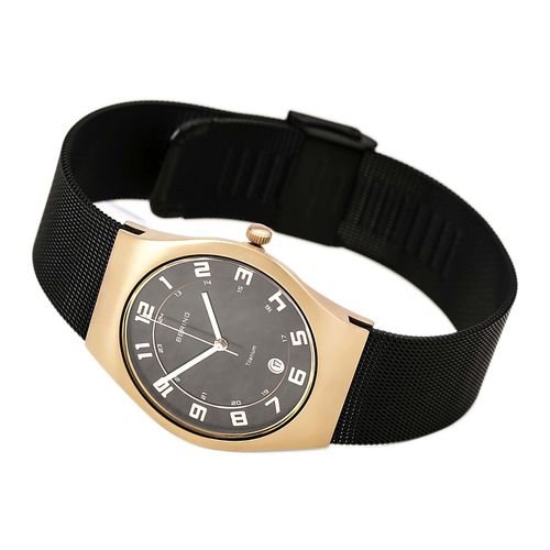 Unisex Titanium Black Dial Black Mesh Bracelet Quartz Watch - Bering - Modalova