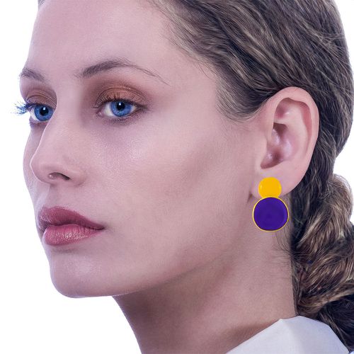 Eleni Ioannidi - Gold Earrings Yellow Purple Enamel - Eleni Ioannidou - Modalova