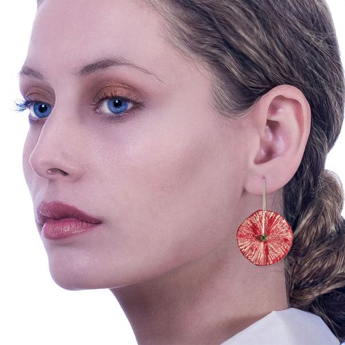 Flower Earrings Made From Papier-Mâché Magenta Ecru I Anthos - No Jewelry - Modalova