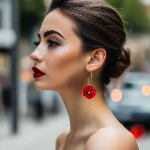 Silver Impresive Red Poppy Flower Drop Earrings - Anna Stypsianou - Modalova