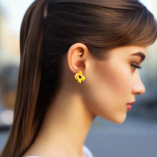 Silver Earrings Yellow Flowers - Anna Stypsianou - Modalova