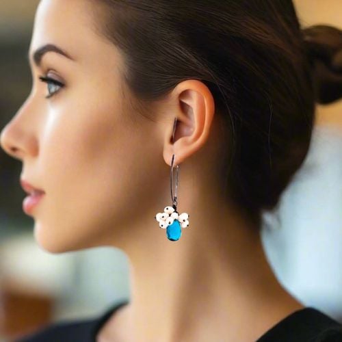 Earrings With Blue London & Pearls - Tonia Makri - Modalova