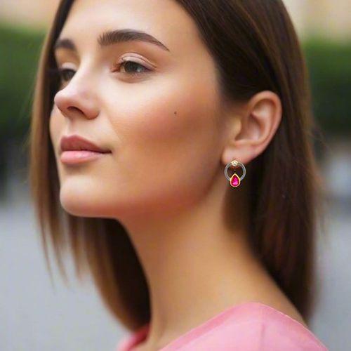 Gold Plated Silver Earrings Circles With Zircons - Alexandros Rallis - Modalova