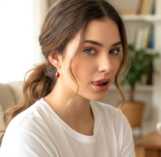 Gold Plated Earrings with Red Enamel - Onirolithi - Modalova