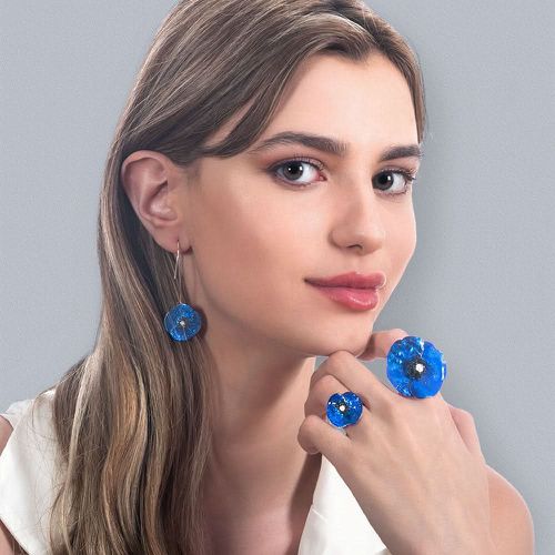 Handmade Silver Sky Blue Poppy Flower Drop Earrings - Anna Stypsianou - Modalova