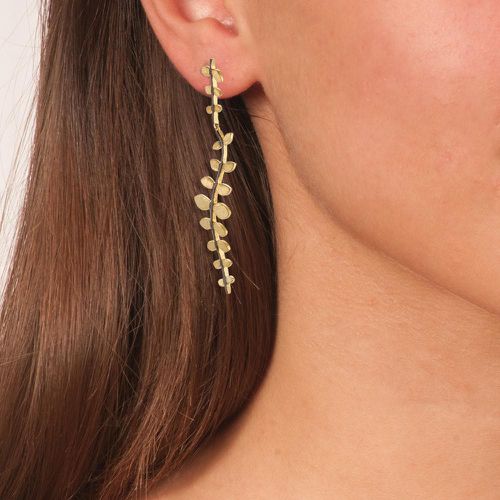 Handmade Gold Plated Silver Earrings Long Leaves - Miliarakis - Modalova