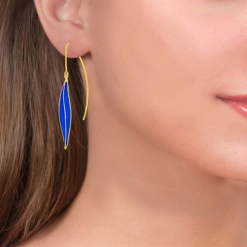 Gold Plated Silver Gold Blue Earrings Leaves - Stavros - Modalova