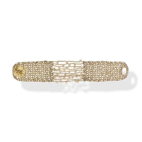 Gold Plated Croche Knitted Bracelet With Pearls - Vasso Galati - Modalova