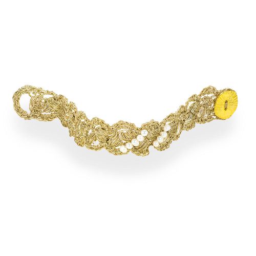 Gold Plated Crochet Bracelet Braid with Pearls - Vasso Galati - Modalova