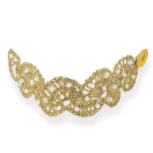 Gold Plated Crochet Bracelet Half Flower with Pearls - Vasso Galati - Modalova