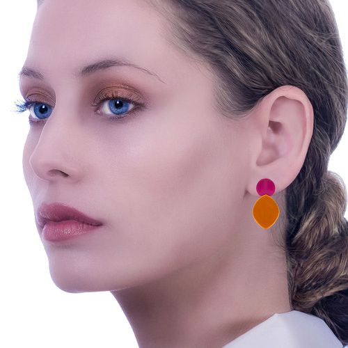 Eleni Ioannidi -Silver Earrings Orange Fucsia Enamel - Eleni Ioannidou - Modalova
