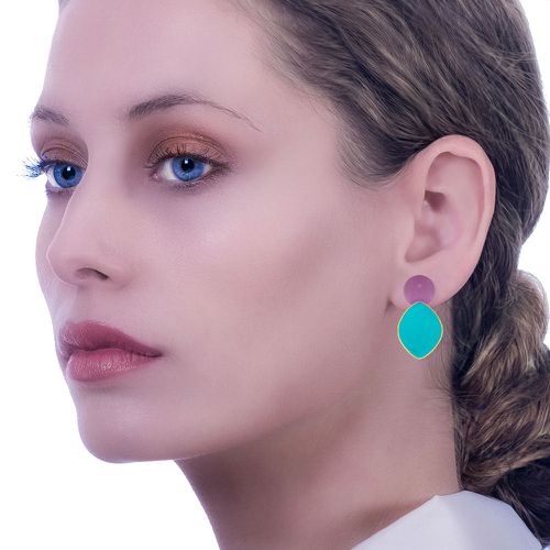 Eleni Ioannidi- Gold Enamel Earrings Purple Turquoise - Eleni Ioannidou - Modalova