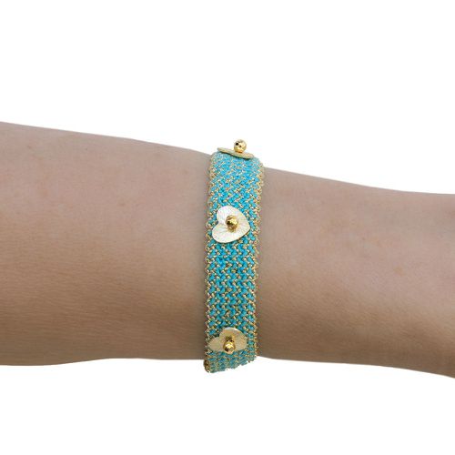 Handmade Macrame Turquoise Gold Bracelet Hearts - Elina Abatzi - Modalova