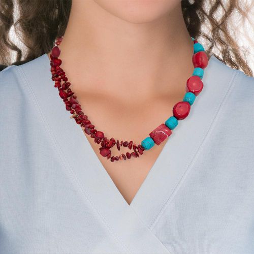 Handmade Short Necklace Coral & Howlite Gemstones - Magda Skordaki - Modalova