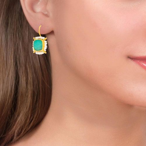 Gold Earrings With Quartz Gemstones & Pearls - Tonia Makri - Modalova