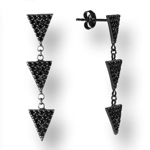 Σκουλαρίκια από Επιροδιωμένο Ασήμι με 3 Τρίγωνα από Μαύρα Ζιρκόνια - Anthos Crafts - Modalova