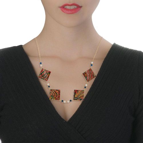 Origami Short Multicolor Necklace With Gemstones - La Lupa Designs - Modalova
