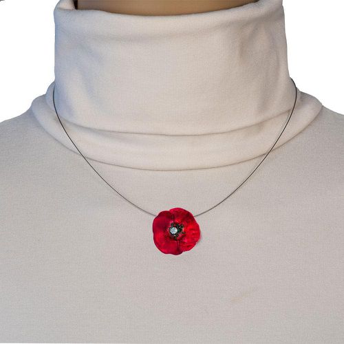 Handmade Silver Red Poppy Small Short Choker Necklace - Anna Stypsianou - Modalova