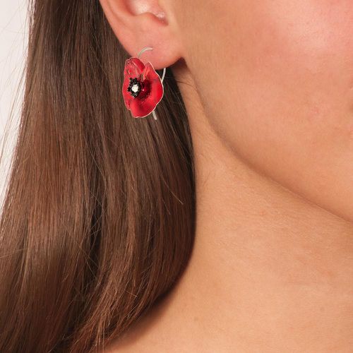Handmade Silver Red Poppy Flower Dangle Earrings - Anna Stypsianou - Modalova