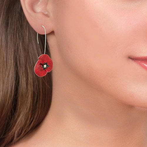 Silver Impresive Red Poppy Flower Drop Earrings - Anna Stypsianou - Modalova