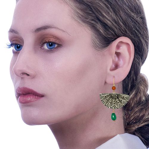 Origami Earrings B&W Fan With Gemstones - La Lupa Designs - Modalova