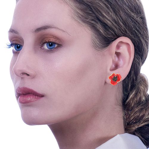 Gold Plated Red Poppy Stud Earrings - Georgia Charal - Modalova