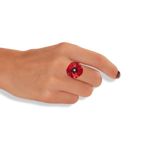 Handmade Silver Small Red Poppy Flower Ring - Anna Stypsianou - Modalova