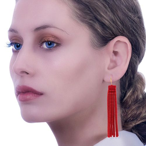 Satin Earrings Essilp Red - Alexandra Tsoukala - Modalova