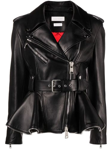 Peplum Leather Biker Jacket - Alexander McQueen - Modalova