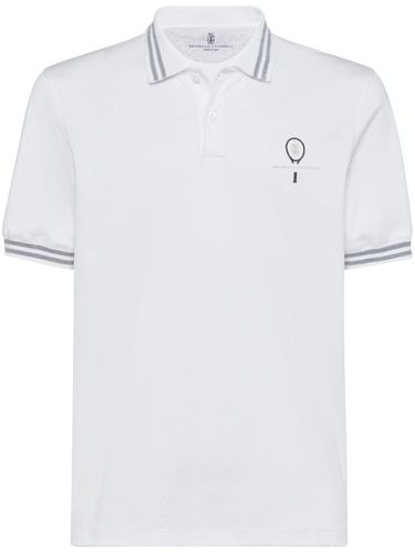 Cotton Polo With Tennis Logo - Brunello Cucinelli - Modalova