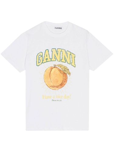 GANNI - Peach Print Cotton T-shirt - Ganni - Modalova