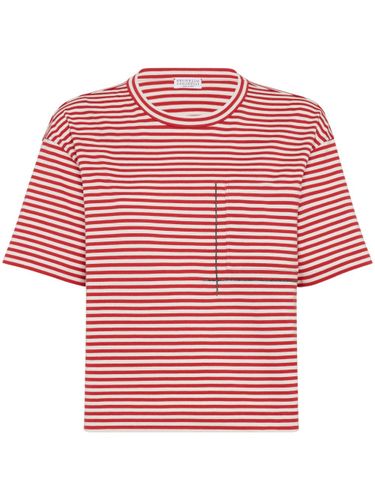 Cotton Striped Cropped T-shirt - Brunello Cucinelli - Modalova