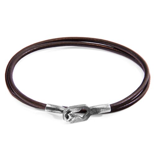 Mocha Tenby Silver and Round Leather Bracelet - ANCHOR & CREW - Modalova