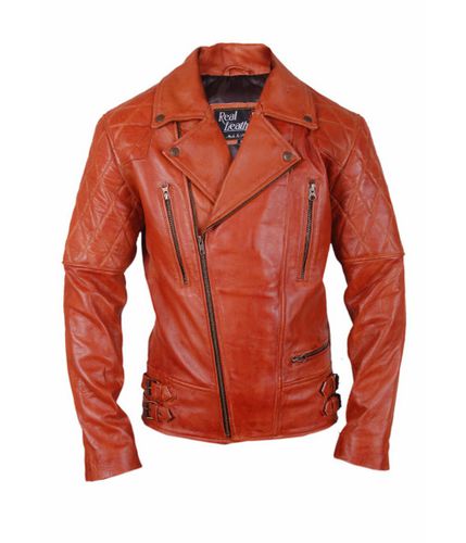 Classic Diamond Biker Leather Jacket - Feather skin - Modalova