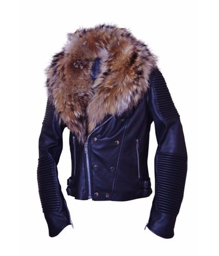 Women's Black Jacket with Fox Fur - Feather skin - Modalova